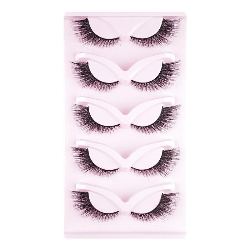 

5 Pairs of Diagonal Flying Fox False Eyelashes, Natural Thick Curled Eyelashes, Simulated Cat Eyelashes