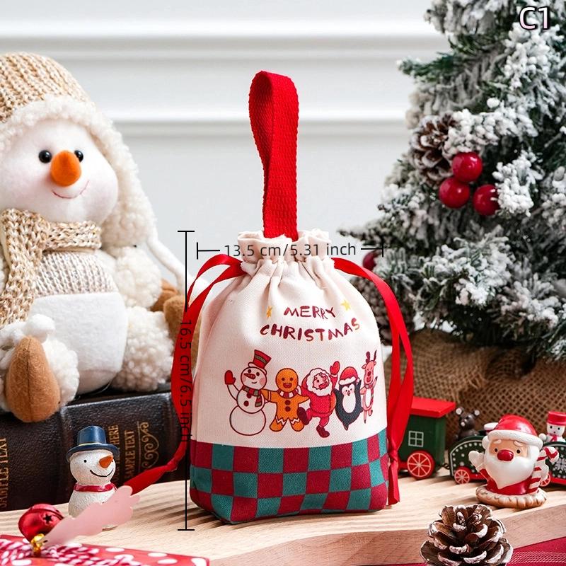 Cartoon Christmas Drawstring Apple Gift Bag Candy Cookie Packaging Bag Creativity Canvas Bag Christmas Party Decoration Kids