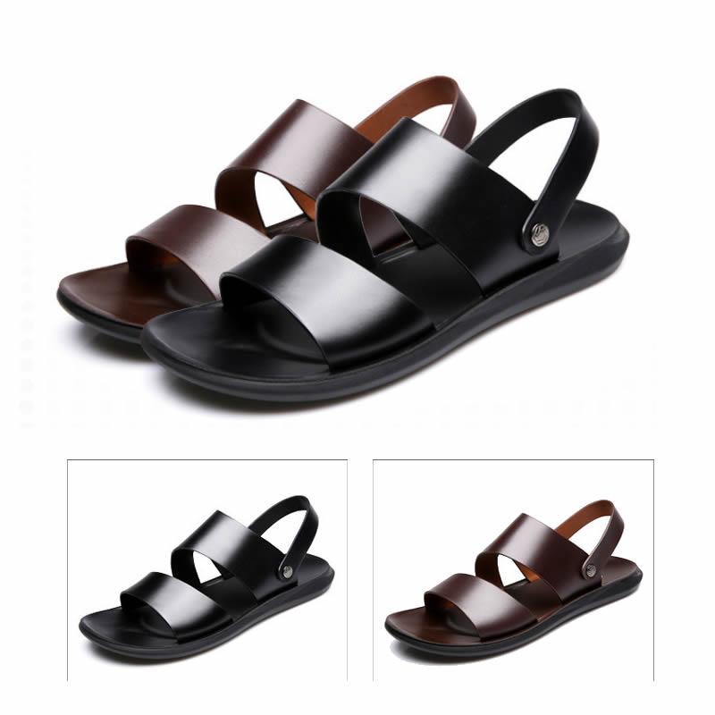 

Мужская обувь из натуральной кожи, дышащие повседневные туфли на плоской подошве, летние мужские пляжные сандалии, шлепанцы, шлепанцы