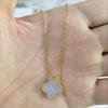 Four-leaf Clover Necklace with Carnelian Agate Natural White Shell Pendant and Clavicle Chain