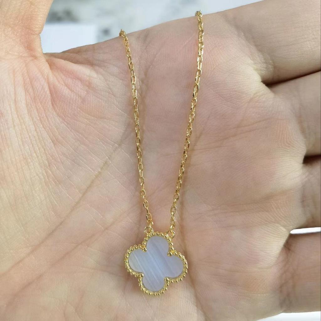 Four-leaf Clover Necklace with Carnelian Agate Natural White Shell Pendant and Clavicle Chain