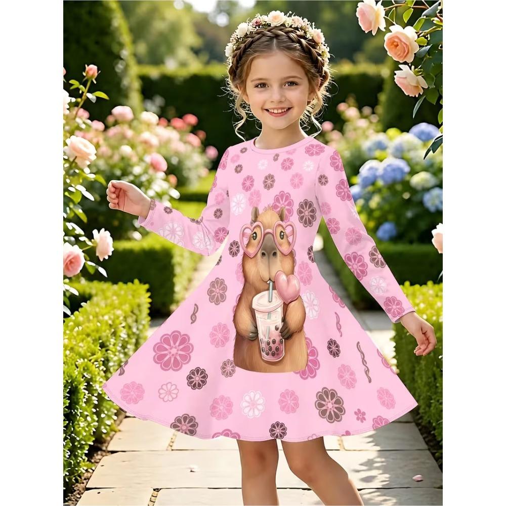 Girls' 3D Fantasy Animal Dress Long Sleeve Summer Spring Vacation Daily Holiday Princess Beautiful Sweet Kids 4-12 Years Casual Dress A Line Dress