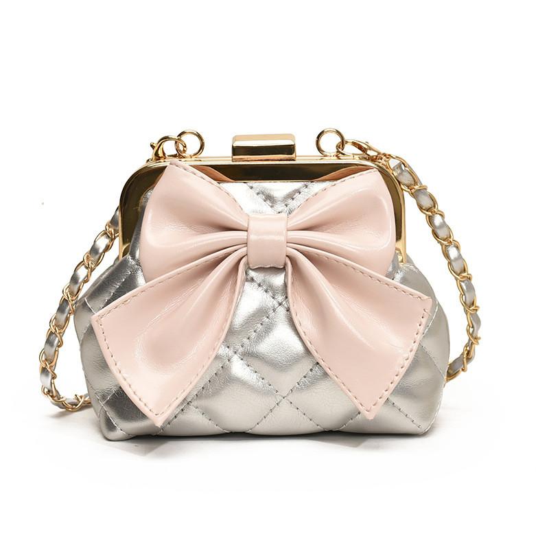 Modern Pu Leather Girls And Boys Shoulder Bag Featuring Adorable Bow And Checkered Pattern
