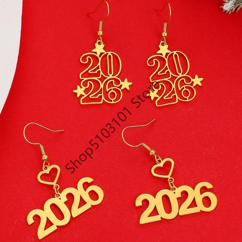 Minimalist New Year 2026 Earrings Hollow Out Metal Pendant Drop Earrings For Women Men New Year Jewelry Gifts