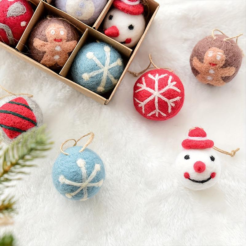 6pcs/box Wool Felt Party Hanging Balls Gifts Christmas Ornaments Home Santa Snowman Window Dsplay Ball Decorations Holiday