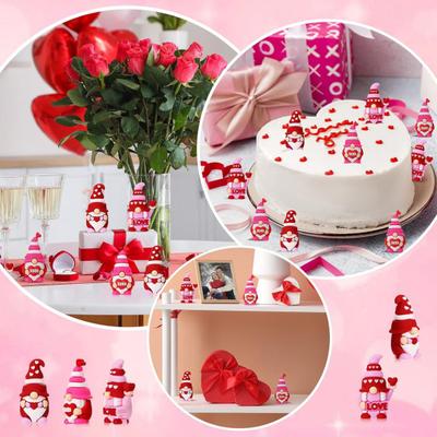 Elf Bebek Sevgililer Günü Mini Cüceler Seti Reçine Figürler Romantik Pembe Kırmızı Kalp Dekor Parti Hediyelikleri Katlı Tepsi Sergisi Saklambaç Oyuncakları