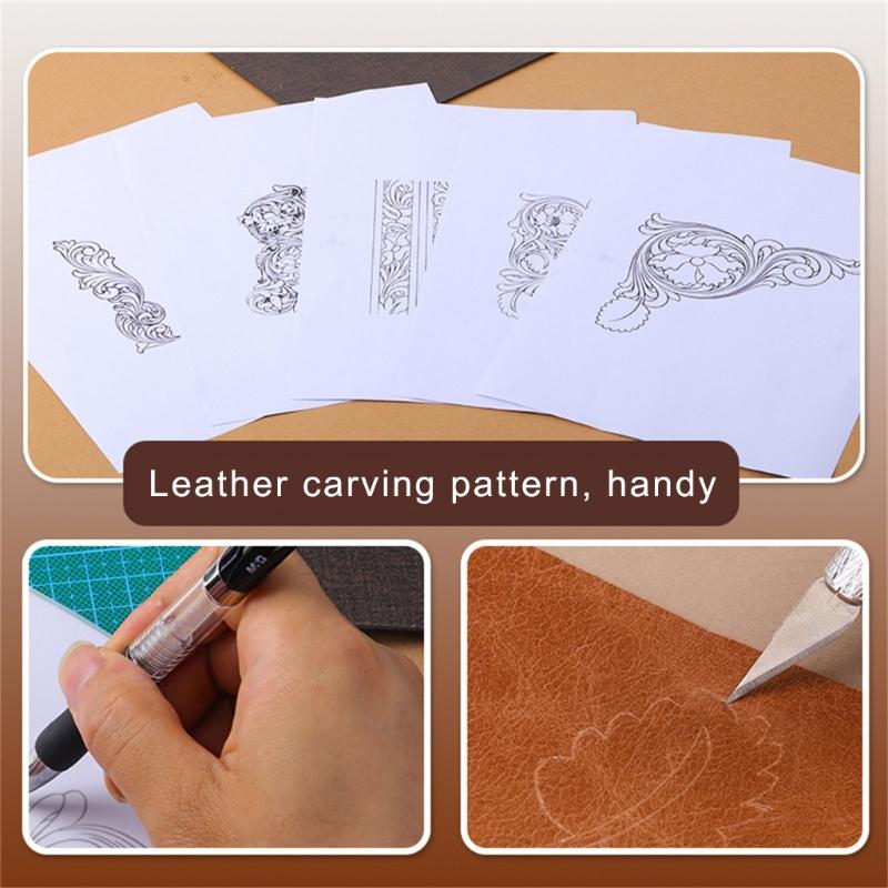3 Leather Carving Tool 30 Replaceable Head 10 Carving Tracing Pattern Paper, Rotating Cutting Mat, Leather Working Tool