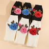 Cute Vintage Embroidery Knitted Gloves Half Finger Thick Winter Wool Gloves Waterproof Windproof Fingerless Gloves Outdoor
