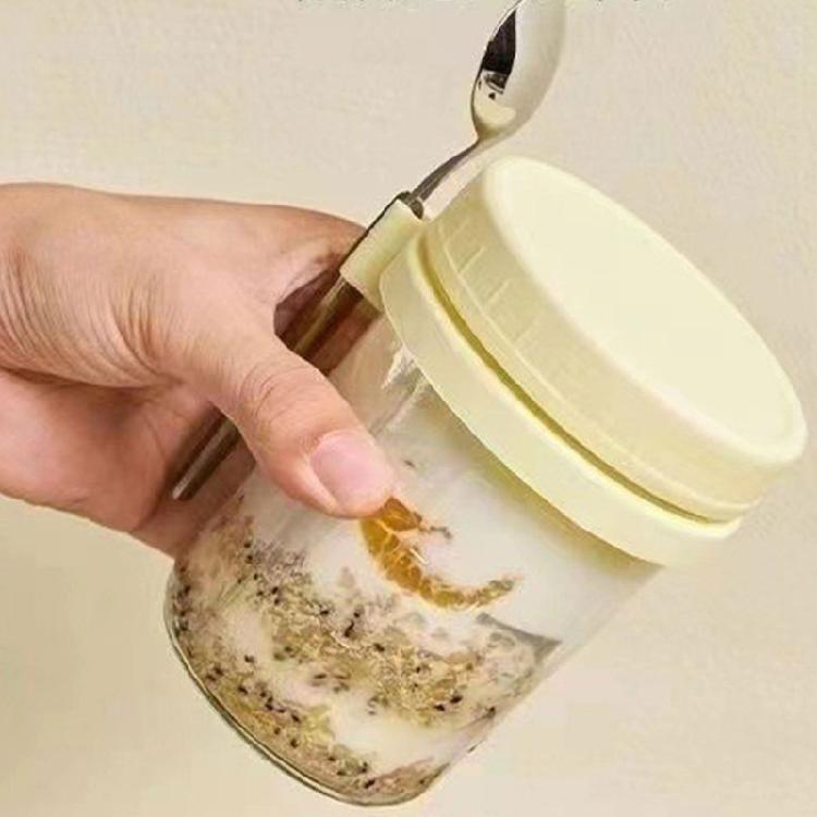 Practical Cereal Container With Spoon And Secure Top Glass Overnight Oats Jar Food Storage Organiser for Breakfast