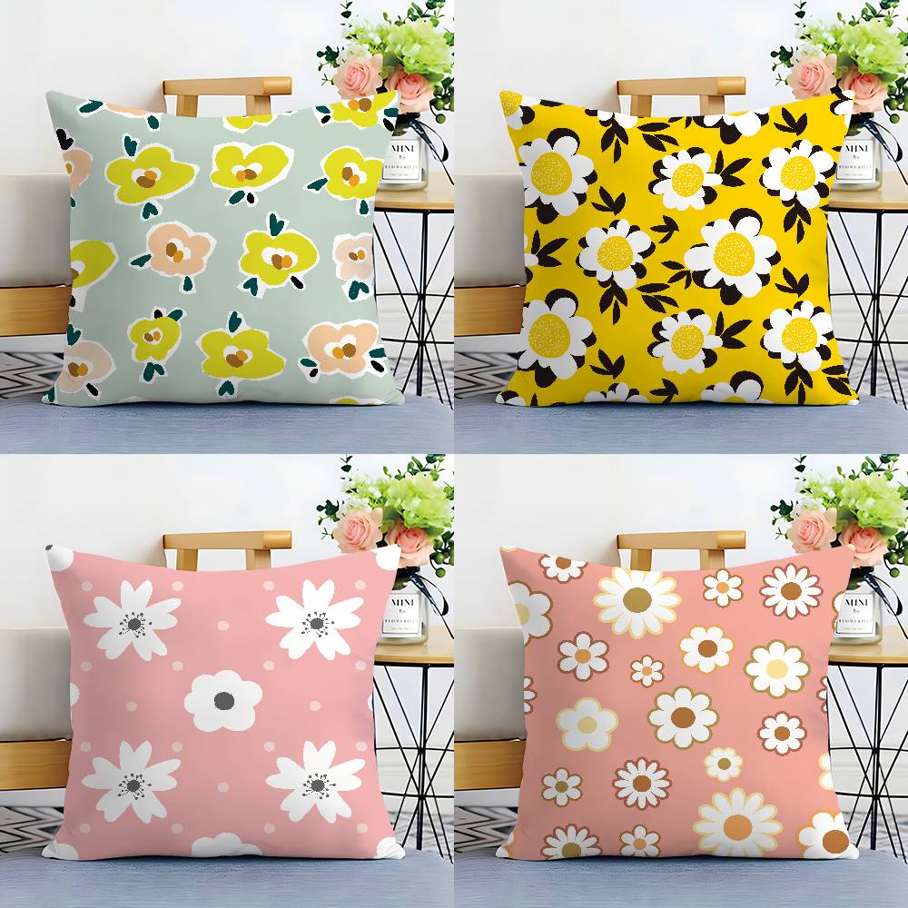 Spring and Summer Floral Pillow Case Plush Fabric Soft Double Sided Print Home Sofa High Quality Cushion Cover Throw