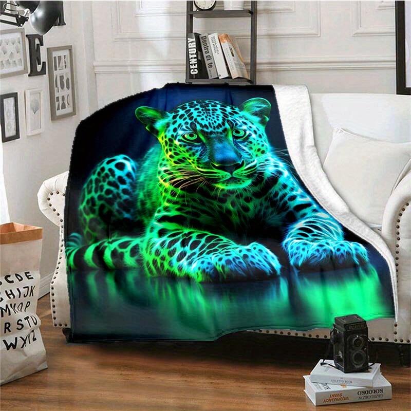 Fluorescent Leopard Throw Blanket, Neon Animal Print Blanket for Sofa Bed Travel Camping Decor