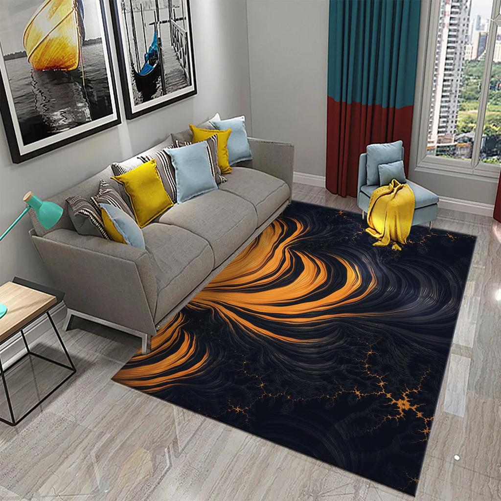 3D Black Golden Luxury Carpet for Living Room Bedroom Bedside Rugs European Style Hallway Decor Carpets Bathroom Non-slip Rugs