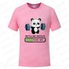 Funny Panda Gym Print T-Shirt Unisex Tees for Men Women O-neck Casual Short Sleeved Weightlifting Installing Muscles Basic Tops