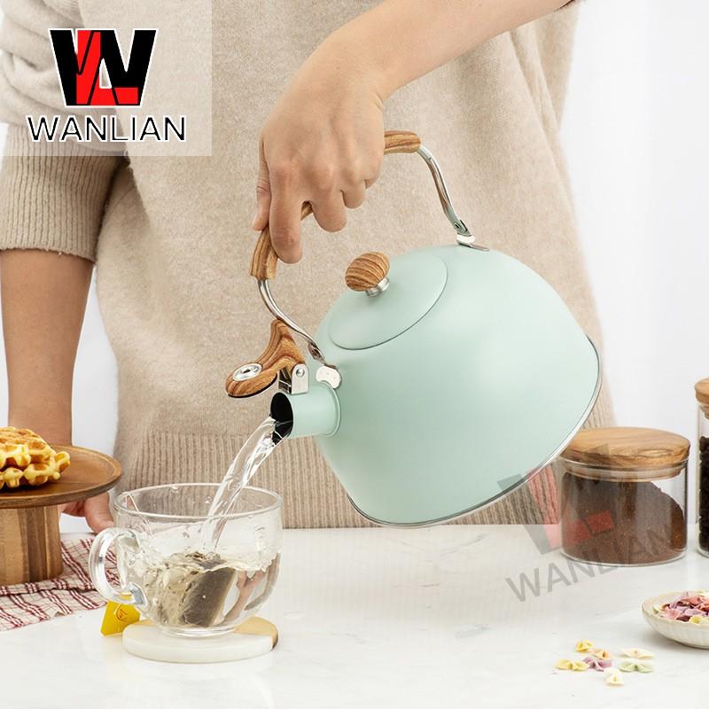 Stainless Steel Whistling Kettle 2.5L With Wooden-Style Handle Modern Kitchen Water Boiler Stovetop Use