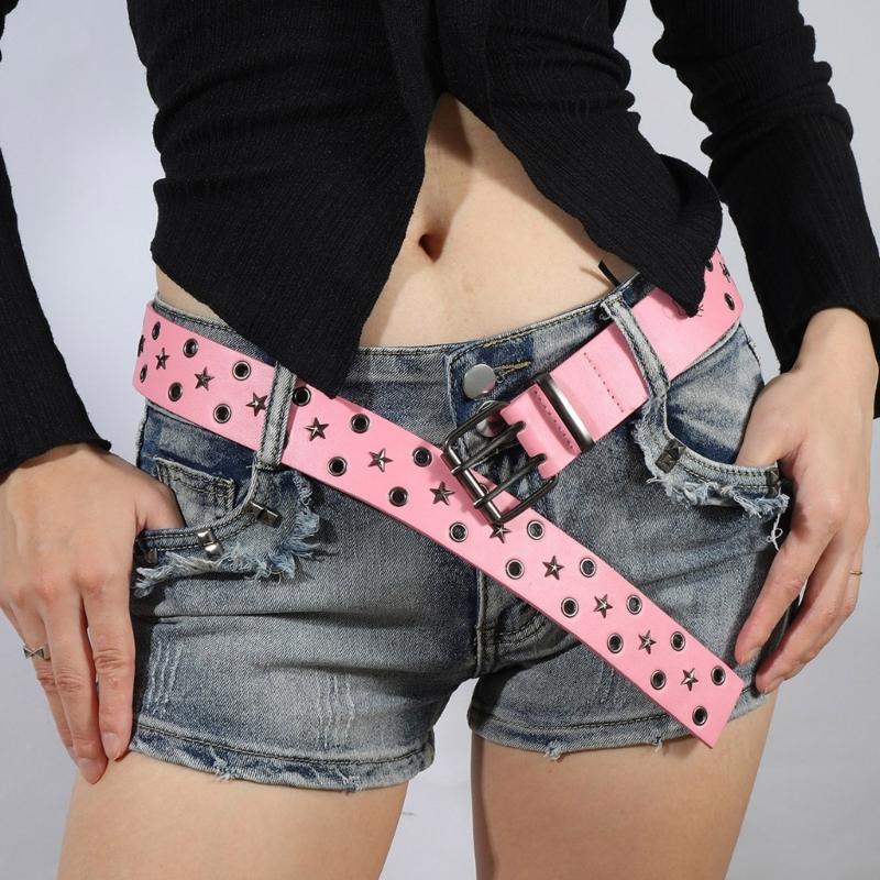 Grommet Waist Belt Punk Star Charm Skinny Chain for Cowboy Grunge Buckle Modern Waistband Waist Chain Studded Belt