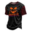 Men's Casual Corduroy Round Neck Lightweight Breathable Short Sleeve Top Halloween Print Lettering Design