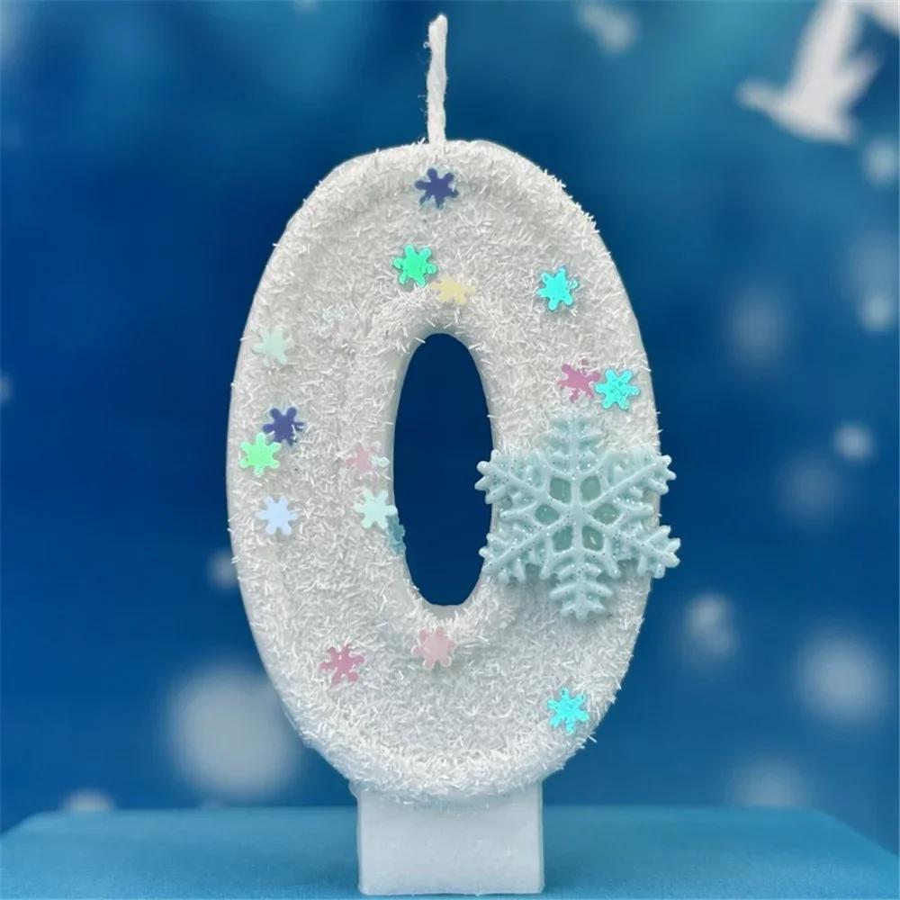 Christmas Snowflake Theme Birthday Candles for Cake White Digit 0-9 Candle Cake Topper with Sequins Party Dressing