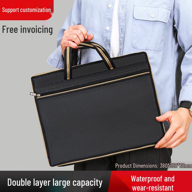 Black Double-Layer Large Capacity Handbag Briefcase