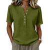 Women’s Fashion Solid Pattern Henley Button Neck Short Sleeve Cotton Linen Shirt for Casual and Daily Wear