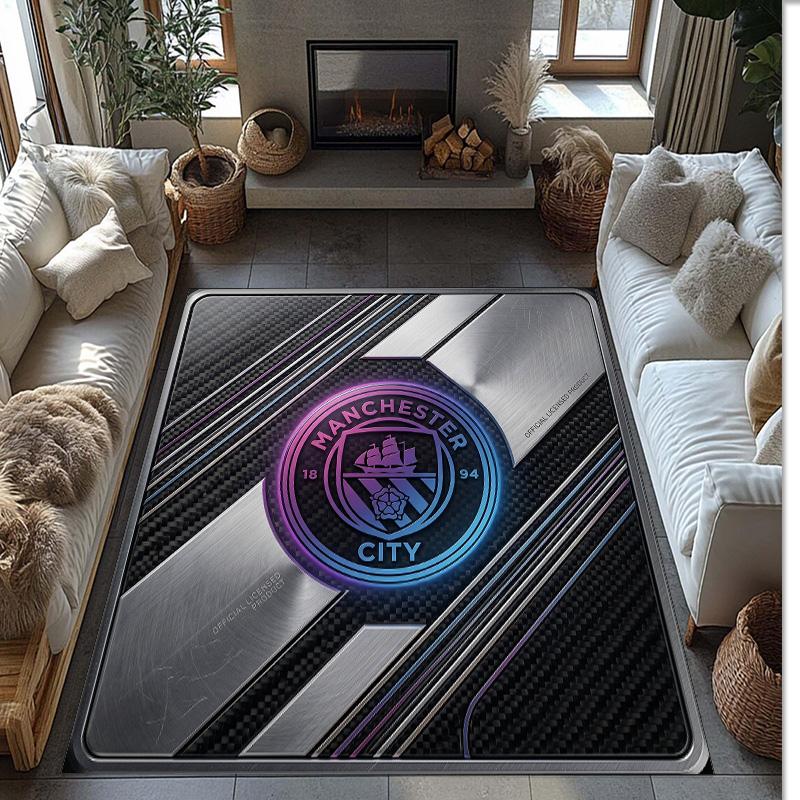 Manchester City Printed Flannel Area Rug Non Slip Soft Polyester Floor Carpet Indoor Decor Mat for Bedroom Living Room Sofa