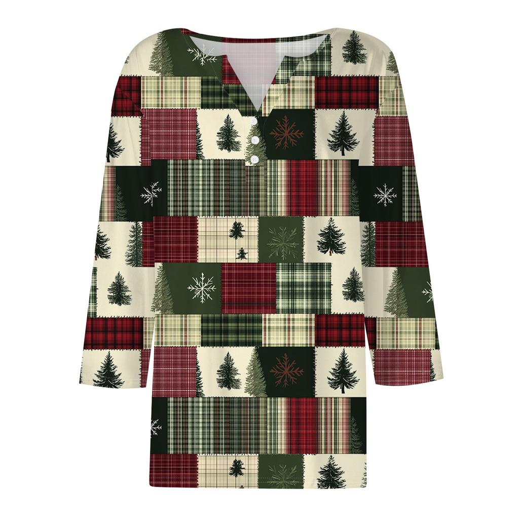 Skjorter med 3/4-ermer for kvinner Trykk grafiske t-skjorter Bluser Uformell Plussstørrelse Basic Topper Pullover