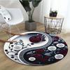 1pc Yin Yang Floral Tai Chi Rug - Machine Washable, Black and White with Red Roses, Round Mat for Living Room or Bedroom