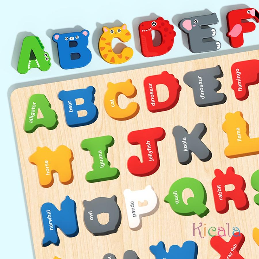 Holz Alphabet Puzzle Zuordnungsbrett, Buchstaben Zahlen Formensortierer Montessori Lernspielzeug für Kleinkinder 1-3 Jahre Geschenk