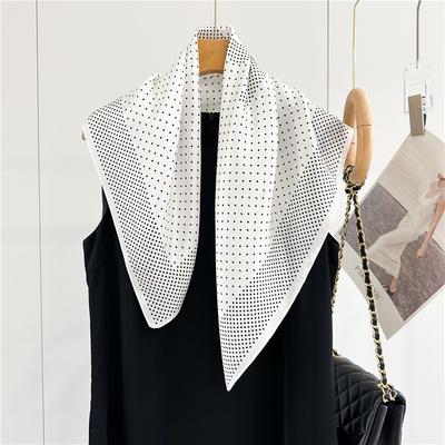 French Retro Polka Dot Silk Scarf Women's Spring and Summer Fashion Versatile Mulberry Silk Scarf Square Scarf Shawl Bandana