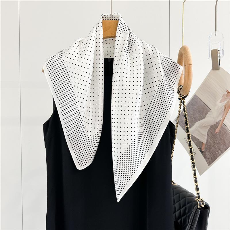 French Retro Polka Dot Silk Scarf Women's Spring and Summer Fashion Versatile Mulberry Silk Scarf Square Scarf Shawl Bandana