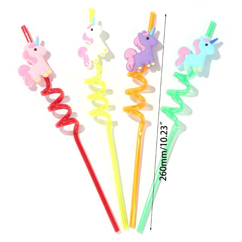 Pack of 4 Reusable Unicorns Straws Animal Theme Plastic Drinking Straw for Kid Baby Shower Birthday Party Supplies Gift