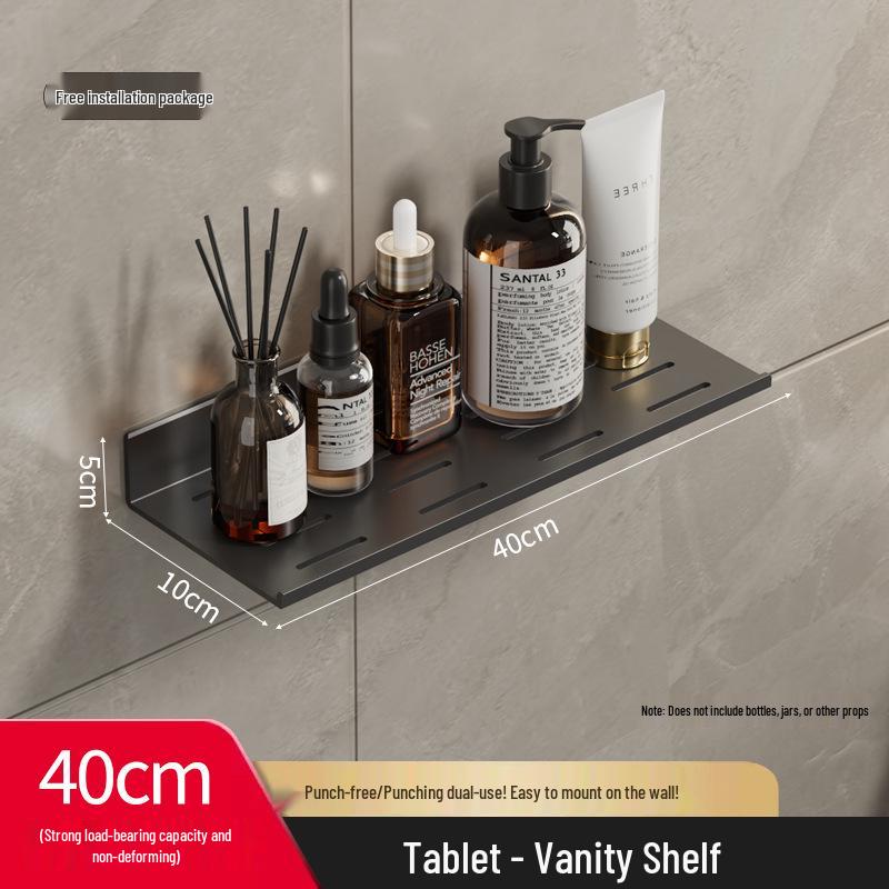 Wall-Mounted No-Drill Bathroom Vanity Shelf with Space for Faucet and Mirror