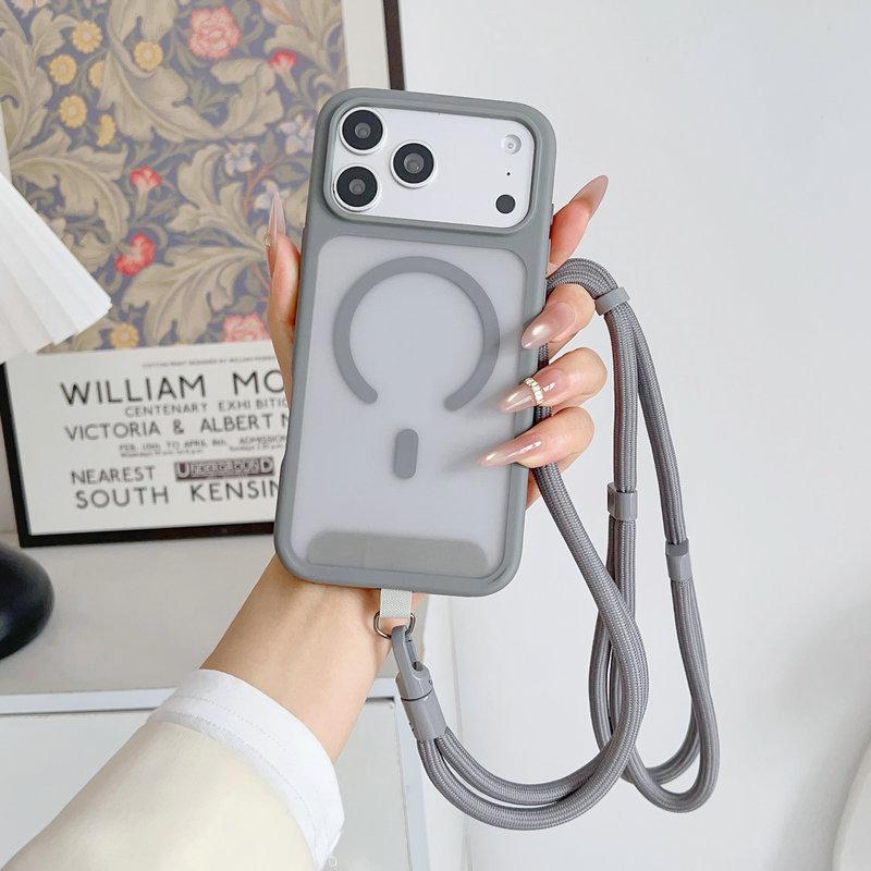 

Crossbody Lanyard Matte Translucent For Magsafe Phone Case For iPhone 17 17Pro Air 16 15 14 13 12 Pro Max Wireless Charge Cover For iPhone 17ProMax