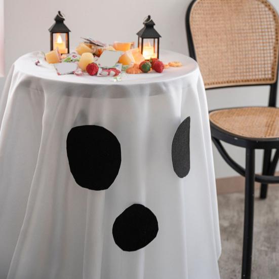 Halloween Ghost Tablecloth White And Black Ghostly Tablecloth Fun And Spooky Dining Table Accessory for Parties Candy Buffet Photo Backdrops