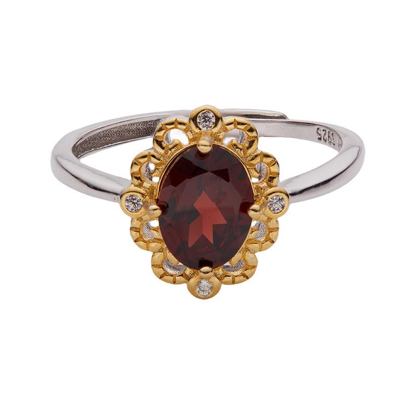 Color Treasure Ring S925 Sterling Silver Inlaid With Natural Topaz Lapis Lazuli Flower Ring Women'S Fashion Versatile Open Ring