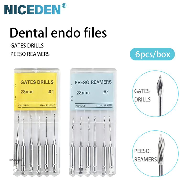 6Pcs/Box Dental Engine Use Endodontic Gates Drill Peeso Reamers Glidden Rotary 28mm/32mm #1-6 Stainless Steel Endo Files Dentist