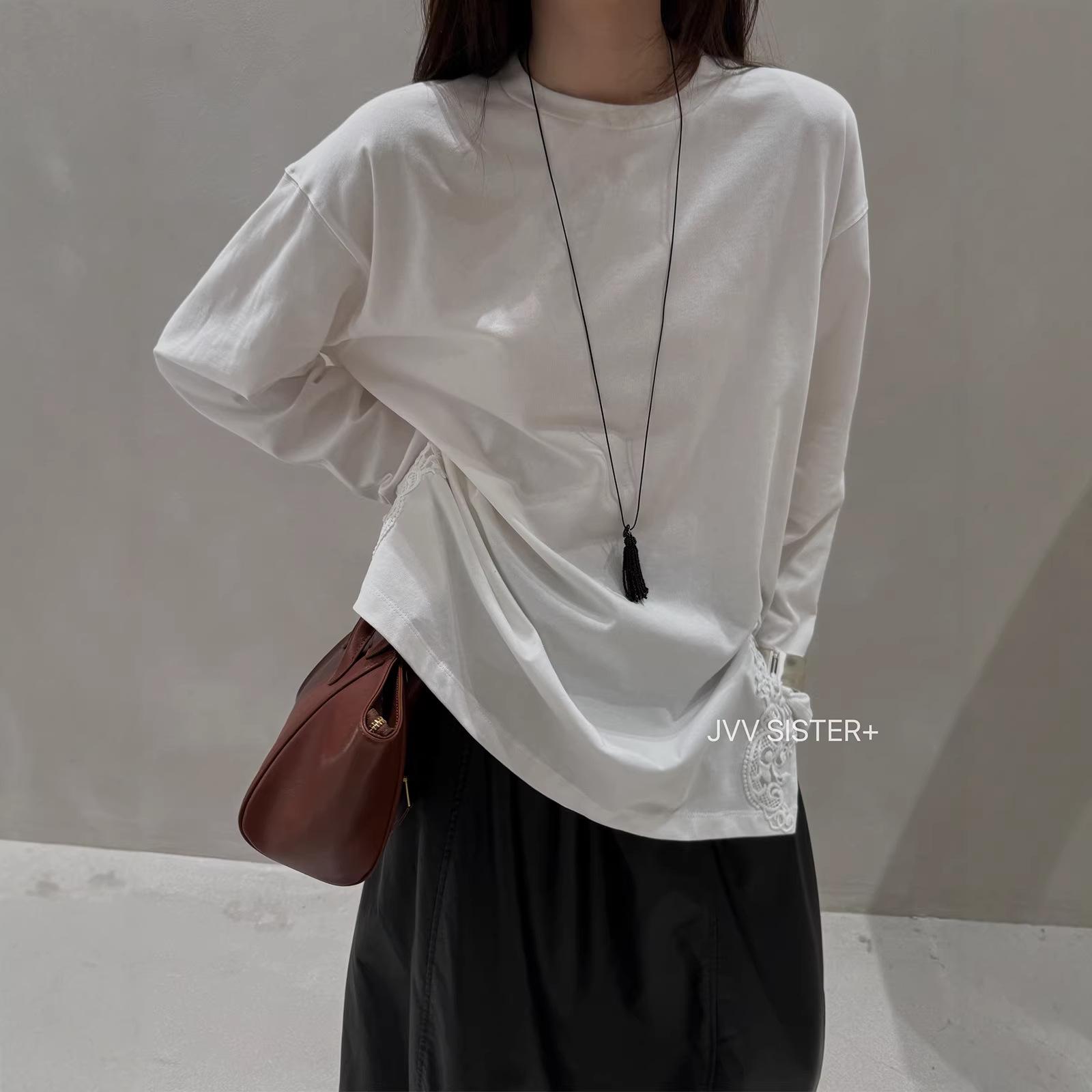 

Spring 2026 JVV Thirteen Lines Loose Long Sleeve T-shirt for Women - Versatile Casual Design One Size белый