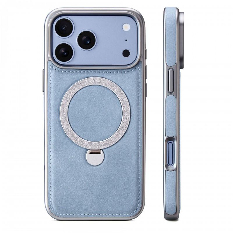 Leather Phone Case IPhone 18 Pro Max Glitter Electroplated Frame Magnetic Rotating Stand Shockproof
