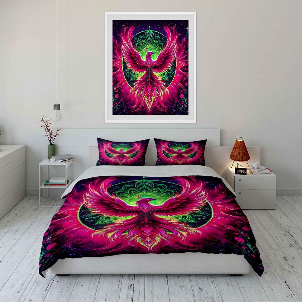 Abstract Neon Phoenix Design Bedding Duvet Cover Set  (1*Duvet Cover 2*Pillowcases, without duvet insert)