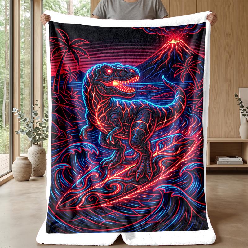 Surfing Dinosaur Adventure 1 Theme blanket Lightweight Warm Flannel Blanket Decorative Throw Blanket for Home Decoration