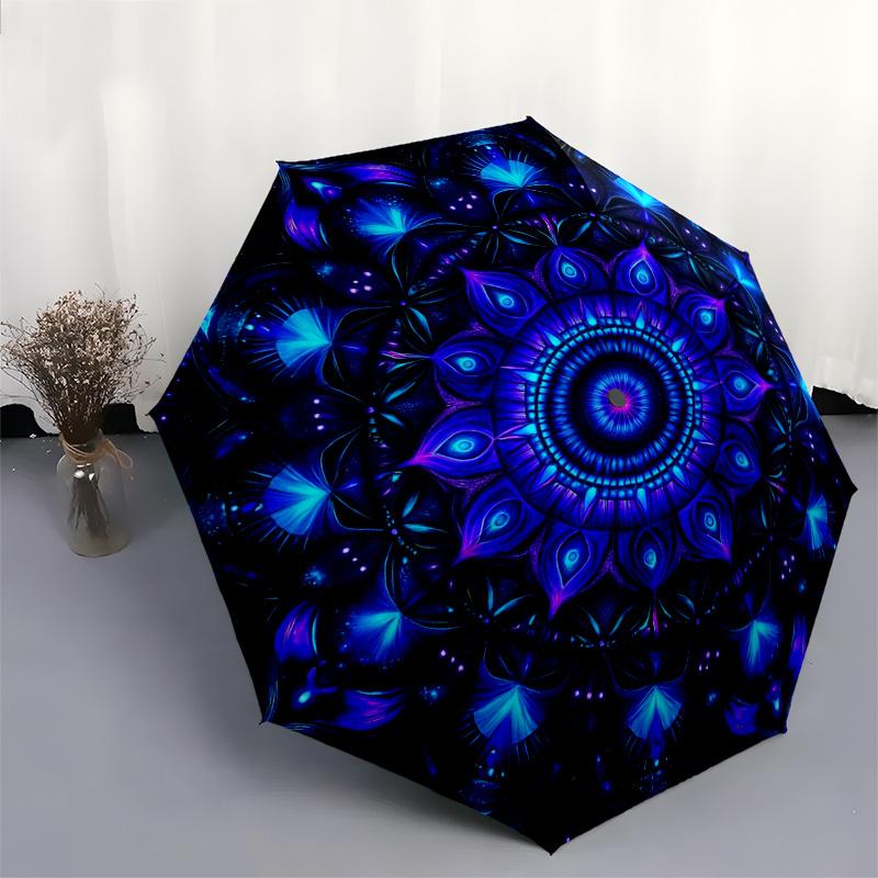 Vibrant Mandala Art Print: Colorful Circular Design for Umbrella, Portable 3-Fold Umbrella for Men & Women,Christmas Gift ES354