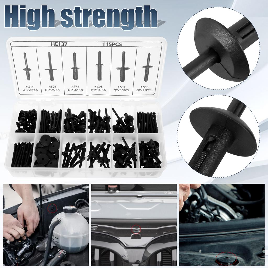 115Pcs Car River Clips Plastic Auto Fastener Clip 6 Size Mixed Vehicle Rivet Kit Replacement Auto Interior Retainer Fastener Kit