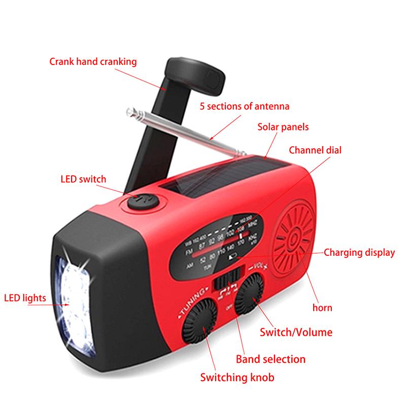 Radio de urgență cu manivelă cu lanternă LED pentru urgență, radio meteo portabil pentru camping în aer liber, radio de urgență