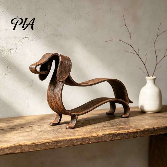 Außenhofkunst für Hundebesitzer Rustikale Dackel Metallskulptur, Minimalistische Linien Eisenstatue, Vintage Künstlerische Innenregal Dekoration Wiener