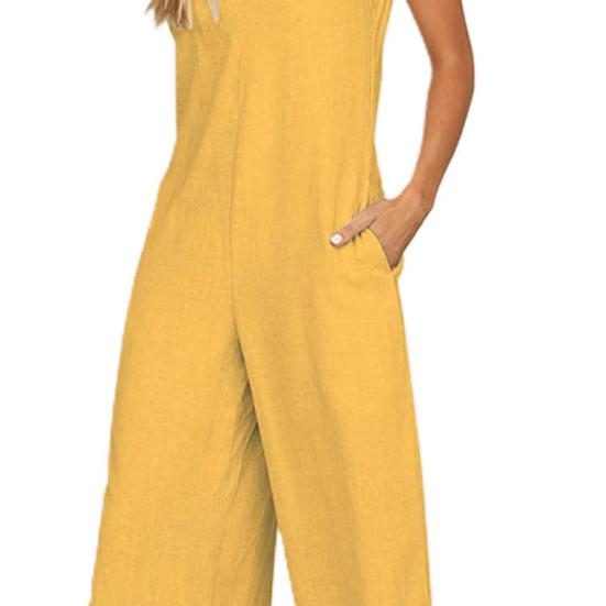 Women Jumpsuit V Neck Loose Fit All-match Tie Belt Design Strap Jumpsuit Streetwear