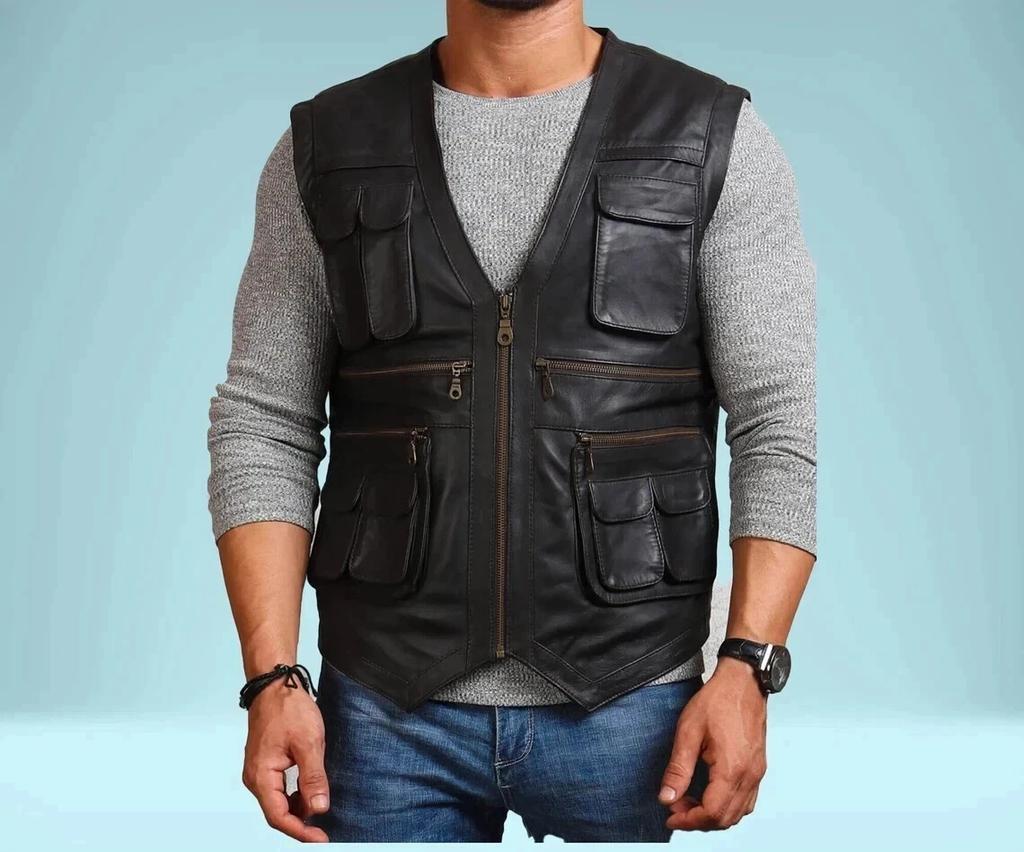 Waist Coat Vest Classic Handmade Stylish Men Black Genuine Pure Lambskin Handmade Leather