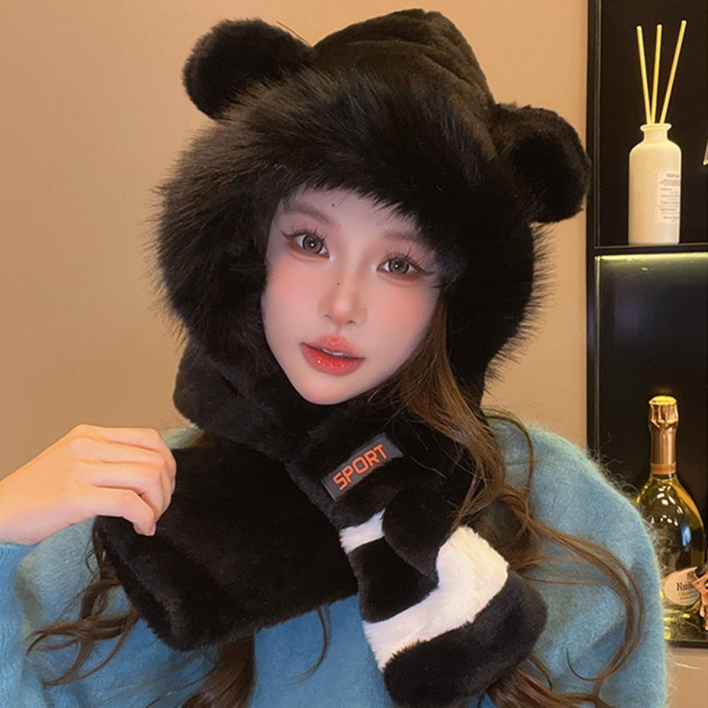

Winter Warmt Plush Hood Cap Thickened Scarf Hooded Hats Fashion Cold Hat