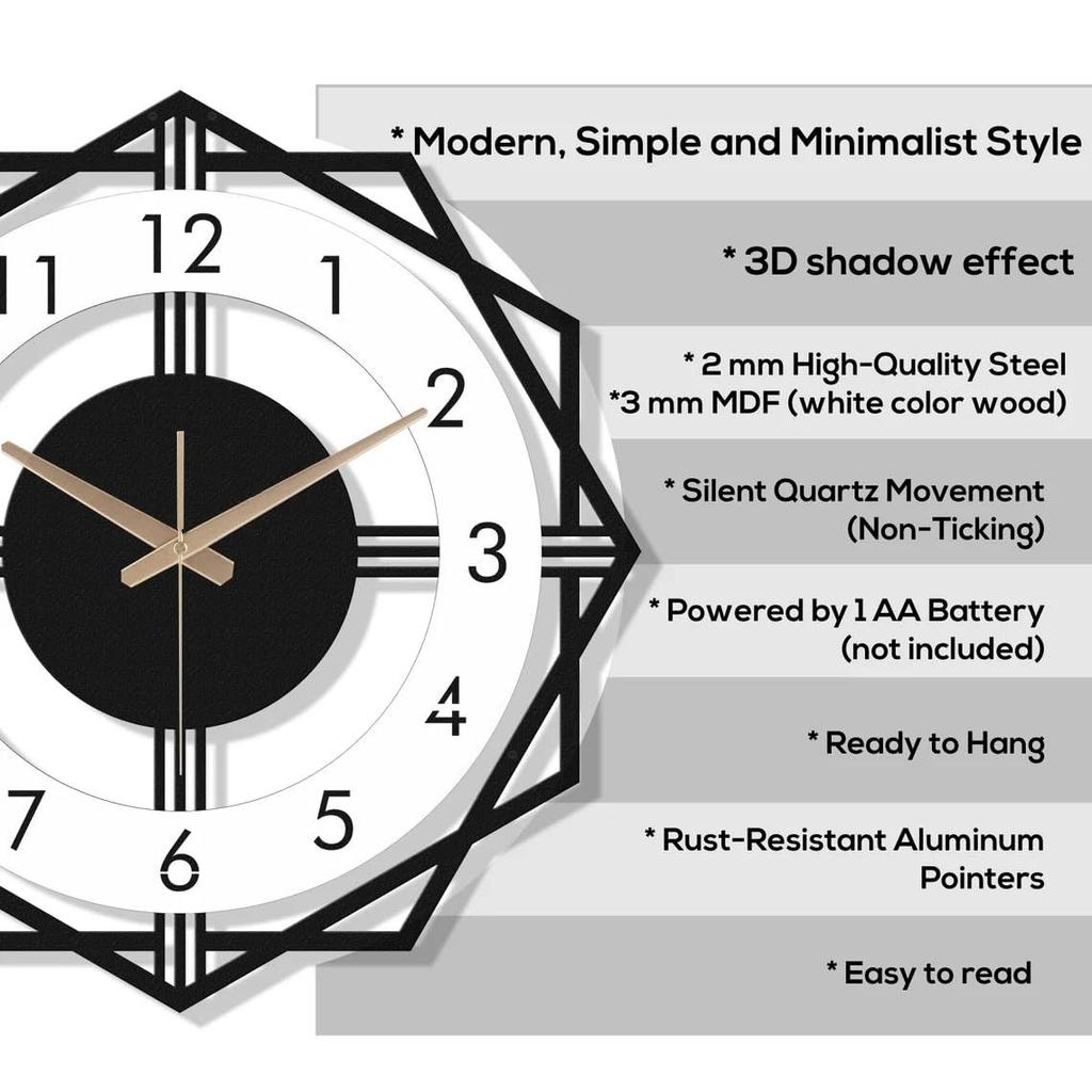 Stylish Metal Analog Wall Clock for Living Room, Bedroom, Kitchen, Home and Hall | Antique Fancy Big Size Modern Wall Watch for Home Decor (50CM)
