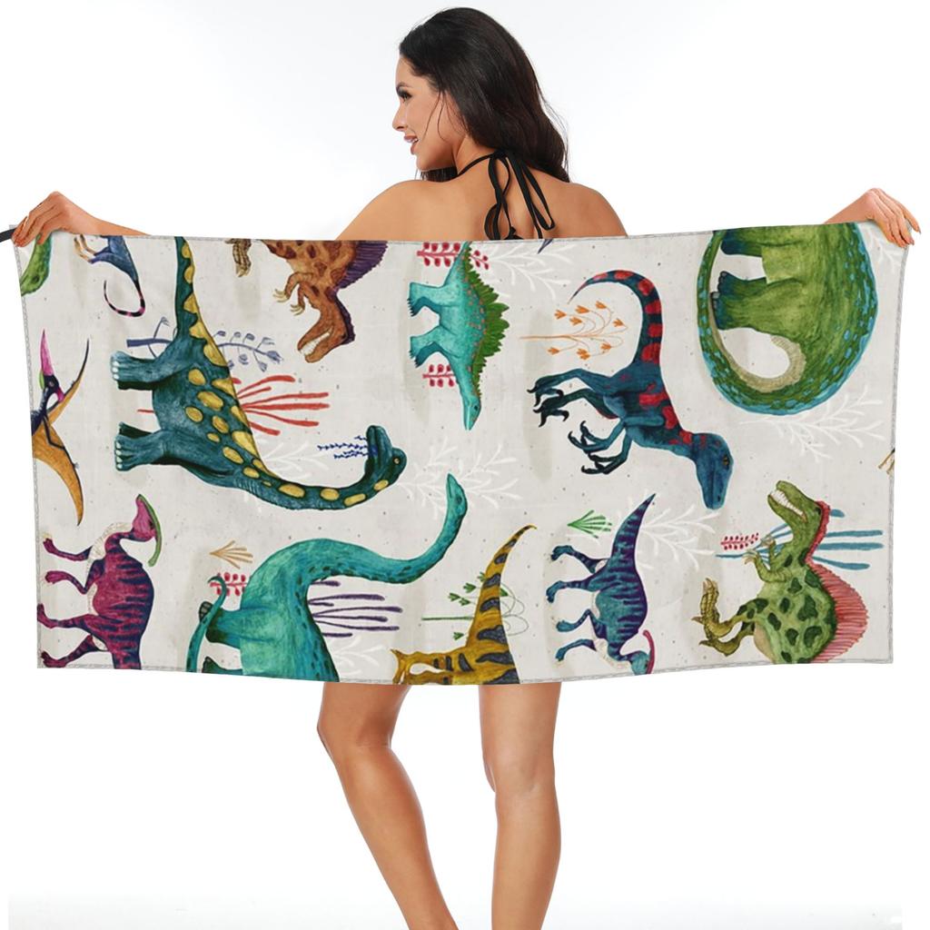 Bright Dinosaurs Beach Towel Soft Microfiber Quick Dry Absorbent Quick Towels For Swimming