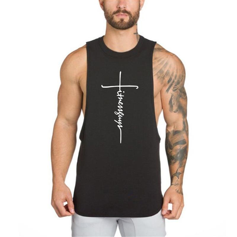 Muscleguys Mens Bodybuilding Fitness Tank Tops Gym Workout Muscle Sport Sleeveless Singlets Summmer Cool Cotton Breathable Loose T-shirts