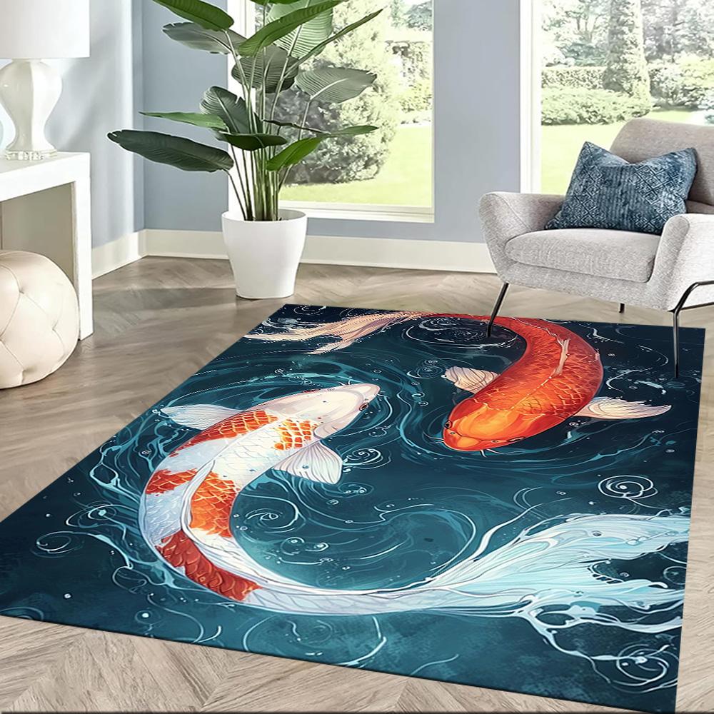 Koi Fish Swimming In Water Floor Mats for Living Room, Bedroom and Room Decoration Are Suitable for Gifts.